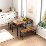 Livavege Industrial Table 4, 3-Pieces Kitchen & Dining Room Sets with 2 Benches for Small Space Dinette, Metal Frame and Wood Board, Ideal for Home Breakfast Nook, 3-pcs, Rustic Brown