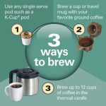 Hamilton Beach FlexBrew Trio 2-Way Coffee Maker, Compatible with K-Cup Pods or Grounds, Combo, Single Serve & Full 12c Thermal Pot, Black and Stainless – Fast Brewing