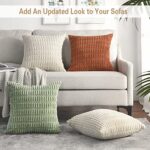 Volcanics Pack of 2 Sage Green Decorative Throw Pillow Covers 18×18 Inch, Soft Corduroy Striped Square Cushion Cases, Modern Farmhouse Boho Home Decor for Spring Couch Bed Sofa Living Room