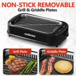 Indoor Grill, CUSIMAX Smokeless Grill Indoor, 1500W Electric Grill Griddle Korean BBQ Grill with LED Smart Display & Tempered Glass Lid, Non-stick Removable Grill Plate & Griddle Plate, Black