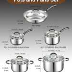 Cook N Home Stainless Steel Cookware Sets 10-Piece, Pots and Pans Kitchen Cooking Set with Stay-Cool Handles, Dishwasher Safe, Silver