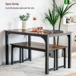 NAFORT 3-Piece Dining Table Set for 4, Kitchen Table with 2 Benches, 43.5’’ Space Saving Dining Room Table with Metal Frame & Solid MDF Wood Board, Ideal for Home, Restaurant, Patio Outdoor