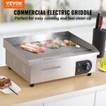 VEVOR Commercial Electric Griddle, 22″, 1600W Countertop Flat Top Grill, Stainless Steel Teppanyaki Grill with Non Stick Iron Cooking Plate, 122-572? Adjustable Temp Control 2 Shovels & Brushes, 110V