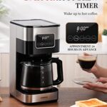 KIDISLE 10 Cup Programmable Coffee Maker 2.0, Drip Coffee Machine with Touch Screen, Glass Carafe, Reusable Filter, Warming Plate, Regular & Strong Brew for Home and Office, Stainless Steel