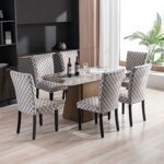 Restworld Velvet Fabric Dining Chair Set of 2,Leopard Print Style Tufted Upholstered Chair for Bedroom & Dining Room, Modern Luxury Style Solid Wood Legs (Grey-3, Set of 2)