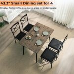 VINGLI 43.3″ Dining Table Set for 4, Small Kitchen Table and Chairs for Small Space,5 Pieces Modern Metal and Wooden Dining Table with Chairs Set for Dining Room,Apartment (Brown)
