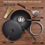 Carbon Steel Wok Pan – 12.9” Wok Pan with Lid, Woks & Stir-fry Pans, No Chemical Coated Chinese Wok with 4 Cookware Accessories Flat Bottom Wok for Induction, Electric, Gas, All Stoves
