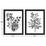 JOWOROLO Framed Vintage Botanical Prints, Black and White floral Canvas Wall Art, Farmhouse Decor Pictures for Living Room, Aesthetic Poster for Bedroom, Set of 2 Rustic Artwork, Boho Decor 12″x16″
