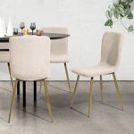 Dining Chairs Set of 4, Pre Assembled Chair Set Upholstered with Gold Legs Modern Fabric for Dining Room, Kitchen, 17.3 “W x 18.1 “D x 34.6 “H (Beige)
