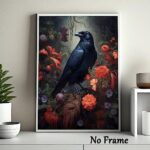 Crow Canvas Wall Art Dark Academia Floral Vintage Poster Raven Artwork For Walls Flowers Wall Art Retro Animal Prints Black Crow Pictures Dark Academia Paintings Vintage Gothic Art 16x24inch No Frame