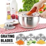 Mixing Bowls with Airtight Lids, 27 PCS Stainless Steel Nesting Bowls Set, with 3 Grater Attachments, Measurement Marks & Non-Slip Bottom, Size 5, 4, 3, 2, 1.5, 1, 0.63QT, Ideal for Mixing & Prepping