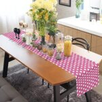 FJPT Polka Dot Linen Table Runner 72 Inches Long,Summer Spring Table Runner Kitchen Decor for Home Party and Dining Room Dresser- White on Pink