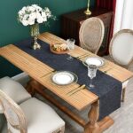 Farmhouse Rustic Faux Linen Table Runner Neutral Charcoal Table Runners Double Layer Reversible Rectangle Runners for Daily Use Kitchen Dining Banquet Holiday 13×48 Inch