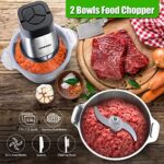 Qinkada Meat Grinder with 2 Stainless Steel Bowls, 500W Electric Food Processors, 3 Speed, 4 Bi-Level Bladesand Spatula for Baby Food, Meat, Onion, Vegetables, Fruits