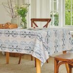 Wracra Stripe Leaves Tablecloth Cotton Linen Vintage Square Table Cloth Indoor Outdoor Table Cover Suitable for Party,Picnic,Dining,Garden(Stripe Leaves, Square 55″)