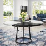 Tribesigns Round Dining Table for 4 People, 47 inch Kitchen Table Large Dinner Table with Circle Metal Base Faux Marble Table Top for Home Kitchen Dining Room Living Room, Black White