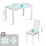 Gizoon 5 Piece Glass Dining Table Set, Kitchen Table and Chairs for 4, PU Leather Modern Dining Room Sets for Home, Kitchen, Dining Room (White)