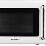 Emerson Radio MWR7020W Digital, 700W with 5 Micro Power Levels, 8 Pre-Programmed Settings, Express & Defrost, Chrome Handle & Control Buttons, Timer & LED Display Microwave Oven, 0.7, Retro White