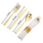 N9R 50 Pack Pre Rolled Gold Plastic Cutlery Set, Wrapped Plastic Silverware Set with 50 Forks, 50 Knives, 50 Spoons and 50 Napkins, Disposable Cutlery Set for Party and Wedding