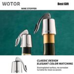WOTOR Wine Stoppers Stainless Steel Wine Bottle stopper Plug with Silicone, Reusable Wine Saver, Wine Corks, Decorative Wine Bottle Sealer Leak proof Keep Fresh Silver 2 pack