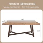 Large 72″ Solid Wood Dining Table for 6 8 10 People,6ft Kitchen Dining Room Waterproof Tables with Anti-Rust/Adjustable Metal Leg,Modern Rectangular Brown Industrial Dinner Desk for Farmhouse,Office