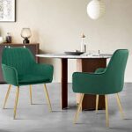 CangLong Furniture Modern Living Dining Room Accent Arm Chairs Club Guest with Gold Metal Legs, Set of 2, Green