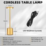 2 Pack Cordless Table Lamp, Rechargeable Led Table Lamp, 5000mAh Battery Operated/Powered USB Desk Lamp, Portable Outdoor Light, Stepless Dimmable, Creative Dining Table Hotel Bar Table Lamp Gold