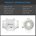 Hon&Guan P5 Quiet 5 Inch Inline Duct Fan, Upgrade Motor & Low Noise Ventilation Exhaust Fan for Heating Cooling Booster, Grow Tents, Hydroponics