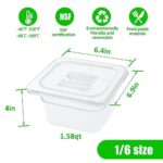 6 Pack 1/6 Size 4” Deep Clear Food Pans with Lids, Commercial Food Pans Acrylic Transparent Food Storage Containers, Stackable Plastic Pan with Capacity Scale, Restaurant Supplies Hotel Pan