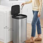 SONGMICS Kitchen Trash Can, 18-Gallon Stainless Steel Garbage Can, with Stay-Open Lid and Step-on Pedal, Soft Closure, Tall, Large and Space-Saving, Silver and Black ULTB520E68