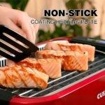 CUSIMAX Smokeless Indoor Grill, Electric Grill Griddle, 1500W Korean BBQ Grill with LED Smart Display & Tempered Glass Lid, Non-stick Removable Grill Plate & Griddle Plate, Red