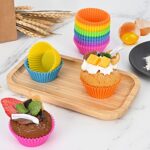 Elyum 24 Pack Silicone Cupcake Liners, Silicone Baking Cups Muffin Cups Reusable Cupcake Wrappers for Cake Balls, Muffins, Cupcakes Candies Mold, Multi Bright Colors
