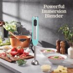 Powerful Immersion Blender, Electric Hand Blender 500 Watt with Turbo Mode, Detachable Base. Handheld Kitchen Blender Stick for Soup, Smoothie, Puree, Baby Food, 304 Stainless Steel Blades (Aqua)