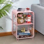 APEXCHASER Metal Side Table,Cute Pink Nightstand,3 Tier End Table with Storage,Vintage Bedside Table,Girls Bedroom Furniture,Small Coffee Table for Living Room,Dorm