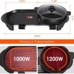 BOEASTER 2 in 1 Electric Smokeless Grill and Hot Pot, 2200W Removable Hotpot Pot, Large Capacity Baking Tray, Non-Stick Skillet Pan, Dual Adjustable Temperature, 1-6 People
