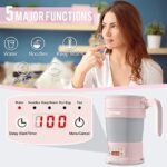 HYTRIC Travel Electric Kettle, 700ML Foldable Small Portable Electric Kettle with Multifunctional Panel, Collapsible Hot Water Kettle with Keep Warm & Delay Start, BPA-Free, 110V Pink