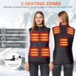 KSFJZF Women Heated Vest with 10000mAh Power Bank – Stand Collar Sleeveless Jacket Winter Coat Heating Vest for Women, 8 Heating Zones, 3 Heating Temperature, 2.5h Auto Shut-off (XXL)