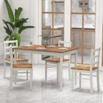 Giantex 5-Piece Dining Set of 4, Solid Wood Rectangular Table & 4 Chairs, Farmhouse Dinette Set w/Rubber Wood Legs, Space-Saving Kitchen Furniture for Kitchen Dining Room Restaurant (Rustic Brown)