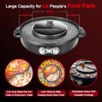 Food Party DUO Electric Smokeless Grill and Hot Pot, With Separable Cooking Plate, Deluxe Combo of 1 Recipe Book, 1 Tong, 1 Oil Brush, 1 Pack of Parchment Paper, for Hotpot KBBQ, Barbecue & Grill