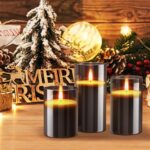 WarmEmbrace Flameless Candles, Tea Lights Candles Battery Operated, Christmas Glass Flameless Candles with Remote, 3-Pack Fake Candles LED Candles for Christmas, Wedding, Table Decorations (Grey)