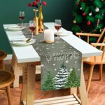 OTOSTAR Christmas Table Runner 13×72 Inch Winter Xmas Tree Kitchen Table Runners Dining Room Decoration Merry Christmas Snowflake Farmhouse Table Runner for Coffee Home Party Banquet Decor (Tree Snow)