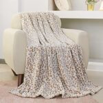 FY FIBER HOUSE Flannel Fleece Throw Blanket with 3D Leopard Print, 50″X60″, Brown