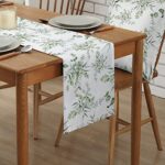 Cotton Linen Table Runner 48 Inches Long, Green Leaves Washable Coffee Table Runners Non-Slip Dresser Scarf Table Setting Decor for Kitchen Dining Room Summer Watercolor Plant