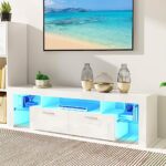 DMIDYLL Modern LED TV Stand for 50 55 65 70 75 inch TV with LED Lights and Storage Drawers, Entertainment Center for Living Room, Bedroom, High Gloss White Furniture, Television Stands