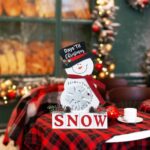 Christmas Countdown Decorations Indoor, DECSPAS Snowman Wood Block with Snowflake Rotating Disc Christmas Decor, 24 Days of Christmas Advent Calendar Christmas Decorations for Home, Table, Mantle