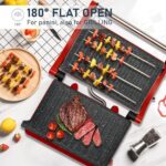 Pukomc Panini Press Sandwich Maker, Electric Indoor Grill with Locking Lid and Indicator Lights, Mini 2-slice Food Press, Opens 180 Degrees for Any Size, Cool Touch Handle, Red