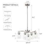 Eatich Modern Chandelier, Brushed Nickel Chandeliers for Dining Room, Adjustable Height 6 Light Dining Room Light Fixture, Hanging Light Fixtures Ceiling for Living Room Bedroom Kitchen Island