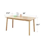 Livinia Aslan 59″ Malaysian Oak Rectangular Wooden Dining Table/Large Solid Wood Kitchen Desk (Natural Oak)