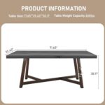 2023 New Large 72IN Solid Wood Dining Table for 6 8 10 People,Modern 6FT Waterproof Rectangular Kitchen Tables w/Anti-Rust&Adjustable Metal Leg,Grey Industrial Desk for Dining Room Farmhouse Office