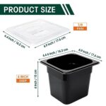 Mifoci 6 Pc 1/6 Size Plastic Food Pan Black Food Transport Containers Commercial Stackable Plastic Polycarbonate Pan with Lids for Condiment Restaurant Serving Hotel Storage Fruits, 6 In Deep